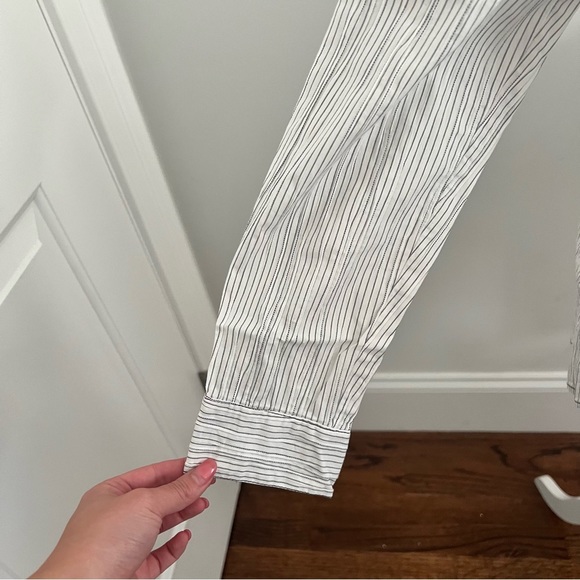 Womens button down collared shirt dress white black stripes pleated size large - Picture 3 of 11